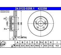 2x Brake disc Vented 24.0122-0258.1 ATE for TOYOTA PRIUS Liftback