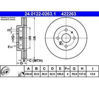 2x Brake disc Vented 24.0122-0263.1 ATE for DAIHATSU SUBARU