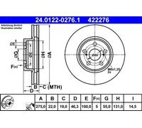 2x Brake disc Vented 24.0122-0276.1 ATE for TOYOTA SUBARU