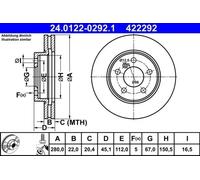 1X Brake disc ATE 24.0122-0292.1 for MINI MINI (F56) 1.2 2014-2017