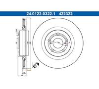 2x Brake disc Vented 24.0122-0322.1 ATE for TOYOTA MAZDA