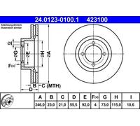 2x Brake disc Vented 24.0123-0100.1 ATE