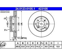 2x Brake disc Vented 24.0123-0105.1 ATE for HONDA PRELUDE Mk IV PRELUDE Mk V