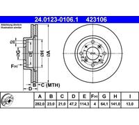2x Brake disc Vented 24.0123-0106.1 ATE for HONDA PRELUDE Mk IV