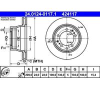 2x Brake disc Vented 24.0124-0117.1 ATE for PORSCHE 911 Convertible 911 944 968