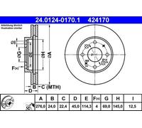 2x Brake disc Vented 24.0124-0170.1 ATE for MITSUBISHI GALANT / ASPIRE Mk VI