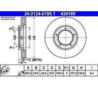 2x Brake disc Vented 24.0124-0189.1 ATE for PORSCHE 911