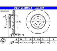 2x Brake disc Vented 24.0124-0192.1 ATE for SMART MITSUBISHI