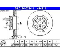 2x Brake disc Vented 24.0124-0214.1 ATE for BMW 7