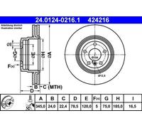 2x Brake disc Vented 24.0124-0216.1 ATE for BMW X6 X5