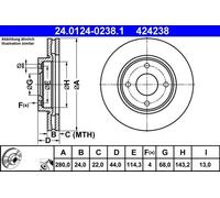 2x Brake disc Vented 24.0124-0238.1 ATE for NISSAN CUBE TIIDA Hatchback