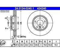 ATE Brake Disc 24.0124-0240.1 Vented Coated High-Carbon 307.0 x 24.0 5x120 MINI Countryman Paceman