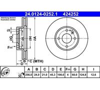 2x Brake disc Vented 24.0124-0252.1 ATE for CHEVROLET AVEO Hatchback AVEO Saloon
