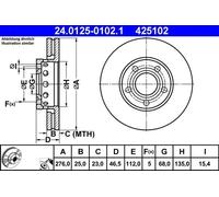 2x Brake disc Vented 24.0125-0102.1 ATE for AUDI 100 C3 Saloon 200 C3 Saloon