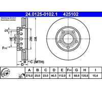 2x Brake disc Vented 24.0125-0102.1 ATE for AUDI 100 C3 Saloon 200 C3 Saloon