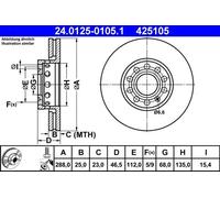 2x Brake disc Vented 24.0125-0105.1 ATE for AUDI SKODA SEAT