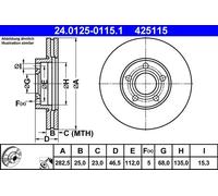 ATE Front Brake Disc for VW Passat 8E0615301C/8E0615301A Vented 2 pcs