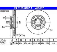 2x Brake disc Vented 24.0125-0137.1 ATE for AUDI SKODA SEAT