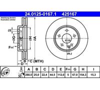 2x Brake disc Vented 24.0125-0167.1 ATE for MERCEDES-BENZ A-CLASS