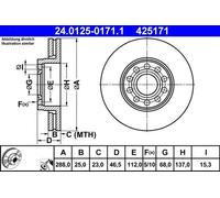 2x Brake disc Vented 24.0125-0171.1 ATE for VW SKODA
