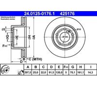 2x Brake disc Vented 24.0125-0176.1 ATE for LAND ROVER DISCOVERY Mk II