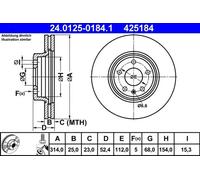 1X Brake disc ATE 24.0125-0184.1 for AUDI A5 (8T3) 2 2008-2017