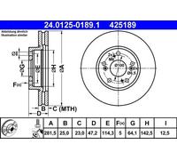2x Brake disc Vented 24.0125-0189.1 ATE for HONDA FR-V