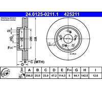 2x Brake disc Vented 24.0125-0211.1 ATE for HONDA ACCORD VIII ACCORD VIII Estate
