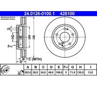 2x Brake disc Vented 24.0126-0100.1 ATE for CITROËN PEUGEOT