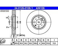 2x Brake disc Vented 24.0126-0106.1 ATE for CITROËN PEUGEOT