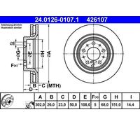 2x Brake disc Vented 24.0126-0107.1 ATE for VOLVO S70 V70 C70 I Coupe
