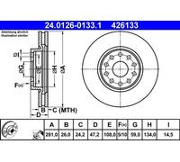 2x Brake disc Vented 24.0126-0133.1 ATE for ALFA ROMEO 166