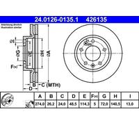 2x Brake disc Vented 24.0126-0135.1 ATE for KIA SEDONA I SEDONA Mk II