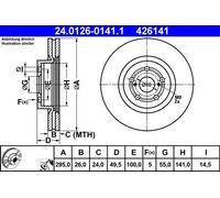 2x Brake disc Vented 24.0126-0141.1 ATE for TOYOTA AVENSIS Estate AVENSIS Saloon