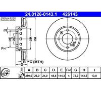 2x Brake disc Vented 24.0126-0143.1 ATE for KIA CARENS I MPV CARENS Mk II MPV