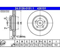 2x Brake disc Vented 24.0126-0151.1 ATE for FORD MAVERICK