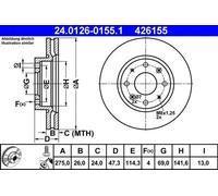 2x Brake disc Vented 24.0126-0155.1 ATE for KIA CERATO I Saloon
