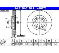 2x Brake disc Vented 24.0126-0176.1 ATE for PEUGEOT RCZ