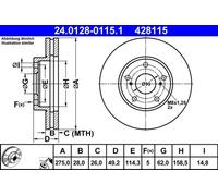 2x Brake disc Vented 24.0128-0115.1 ATE for TOYOTA CAMRY CAMRY Estate