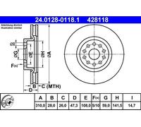 2x Brake disc Vented 24.0128-0118.1 ATE for ALFA ROMEO 166