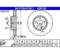 2x Brake disc Vented 24.0128-0126.1 ATE for MERCEDES-BENZ C-CLASS E-CLASS CLK