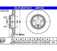 2x Brake disc Vented 24.0128-0132.1 ATE for RENAULT NISSAN OPEL
