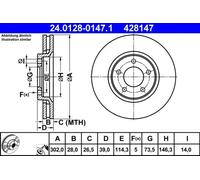 2x Brake disc Vented 24.0128-0147.1 ATE for CHRYSLER TACUMA Mk II VOYAGER Mk III