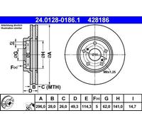 ATE Brake Disc 24.0128-0186.1 Vented - for Lexus RX 300 (MCU15) 1998-2003