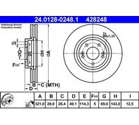 2x Brake disc Vented 24.0128-0248.1 ATE for KIA HYUNDAI