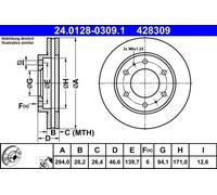 1X Brake disc ATE 24.0128-0309.1 for L200 / TRITON (KA_T, KB_T) 2.5 2005-2015