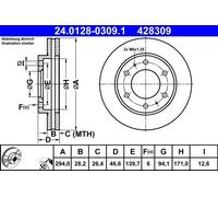 1X Brake disc ATE 24.0128-0309.1 for L200 / TRITON (KA_T, KB_T) 2.5 2005-2015