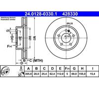ATE Brake Disc 24.0128-0330.1 Vented 2x for Mercedes-Benz C-Class Coupe