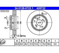 2x Brake disc Vented 24.0128-0722.1 ATE for HONDA LEGEND Mk II