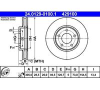 2x Brake disc Vented 24.0129-0100.1 ATE for JAGUAR XK 8 Coupe XK 8 Convertible